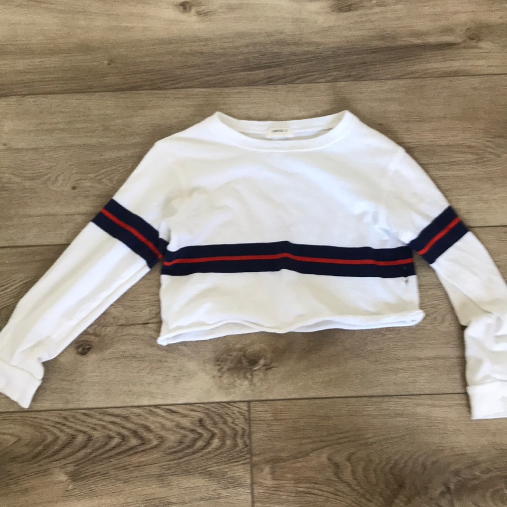 forever 21 red and blue striped cropped shirt